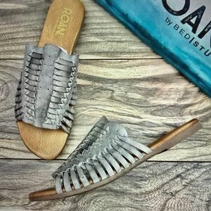 Roan Bed Stu Chastity Leather Huarache Slide Flat Sandal Alkaline Gray 8